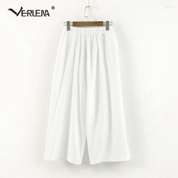 Pantaloni da donna Verlena 2023 Moda Accogliente Cotone Lino Donna Solido Bianco Tasca Caviglia Lunghezza Gamba Larga Homewear Pantaloni Casual