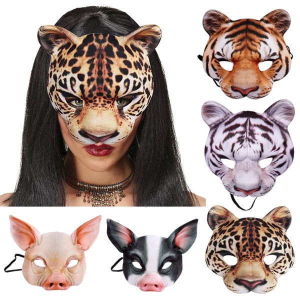 Máscaras de festa Halloween 3D Animal Tigre Porco Meia Máscara Facial Baile de Máscaras Cosplay Adereços 230630