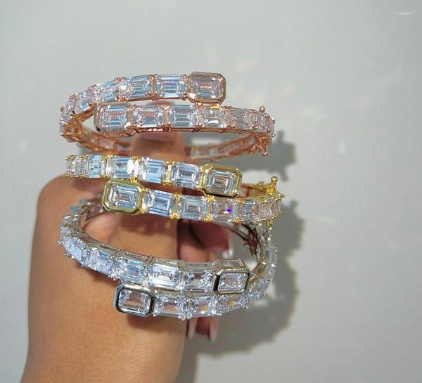 Pulseira Atacado Baguette CZ Pulseira Mens Bangles Iced Out Rosa Ouro Prata Cor Caixa Luxo Fecho Gota