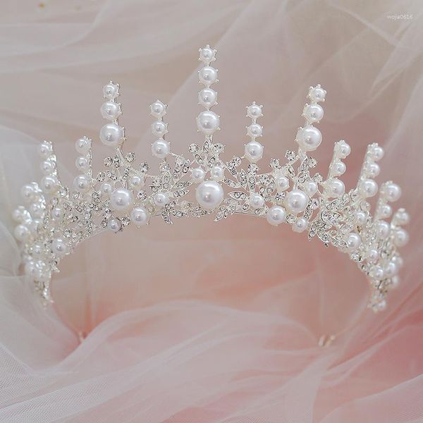 Fermagli per capelli barocco lusso argento colore cristallo perla diademi da sposa corona strass spettacolo diadema sposa fascia accessori da sposa