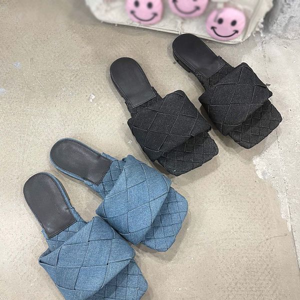 Damen-Flats Sandalen Lido Flat Sandal berühmte Designer-Slides Square-Toe-Slipper Luxurys-Designer-Slider-Eather-Sandalen Damenpantoffeln Denim-gewebte Freizeitschuhe