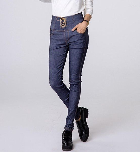 Calça Feminina 2023 Lady Denim Sexy Lace Up Slim Fit Pant Moda Cintura Alta Primavera Verão Lápis Feminino Imitação Jeans Legging