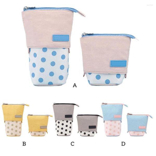 Estojo para lápis de lona retrátil Stand-up Painters Pen Pouch Holder Bag Portátil Organizador Presentes de viagem Blue Dot