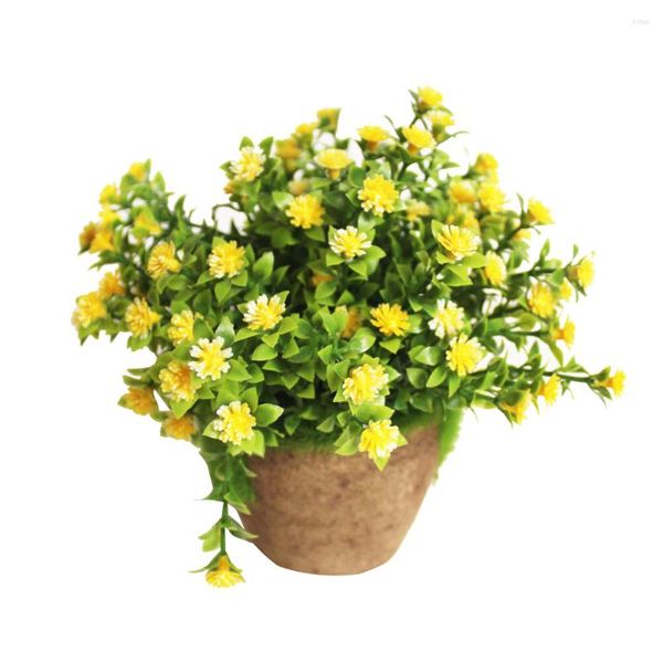 Dekorative Blumen, künstlich, im Topf, Bauernpflanzen, Bonsai, für Balkon, Büro, Badezimmer, Dekoration (gelb)