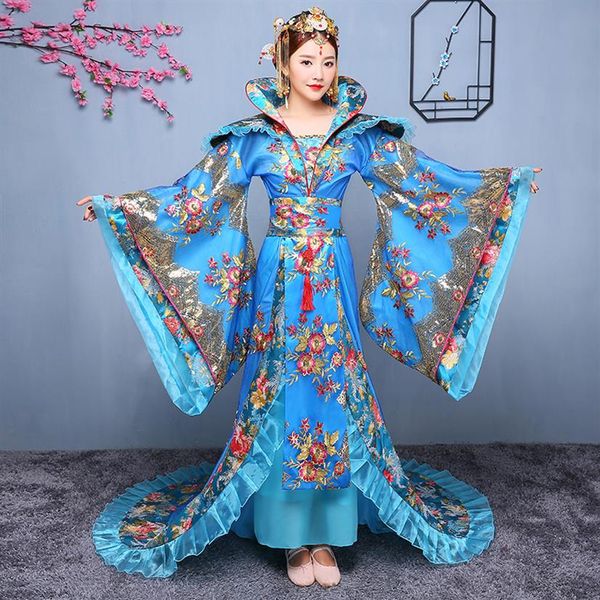 Traje de fada chinesa A dinastia tang antiga roupa de dança folclórica hanfu arrastando luxo real vestido de princesa filme desempenho de TV s214K