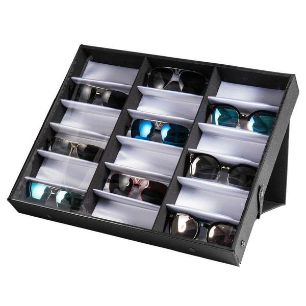 18 Slot Brillen Sonnenbrillen Brillen Aufbewahrung Gitter Ständer Fall Box Halter Schwarz US