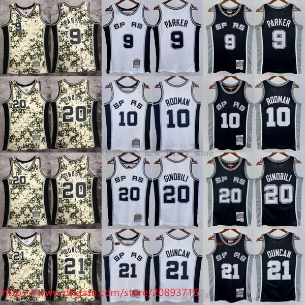 Printed Classic Retro 2002-03 Баскетбол 9 Тони Паркер Джерси Винтаж Multi 2013-14 Manu Ginobili Jerseys Tim 1998-99 Duncan Black White David Robinson Dennis Rodman