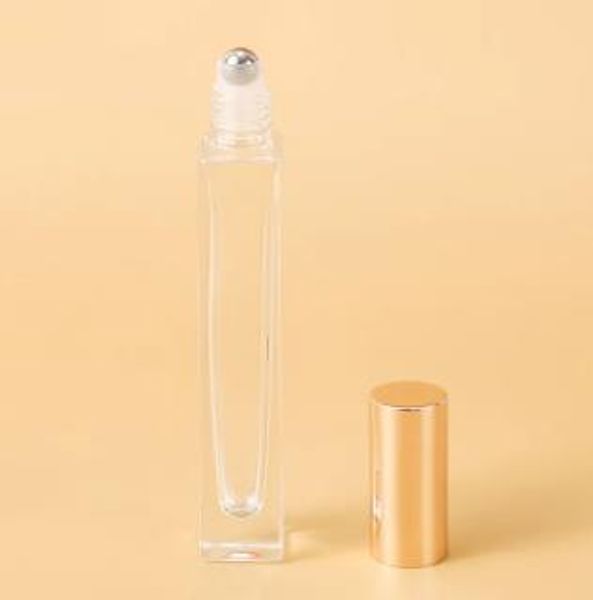 Rolo de caneta vazia de luxo em garrafa com tampa dourada em aço inoxidável para perfume de óleo essencial 10 ml
