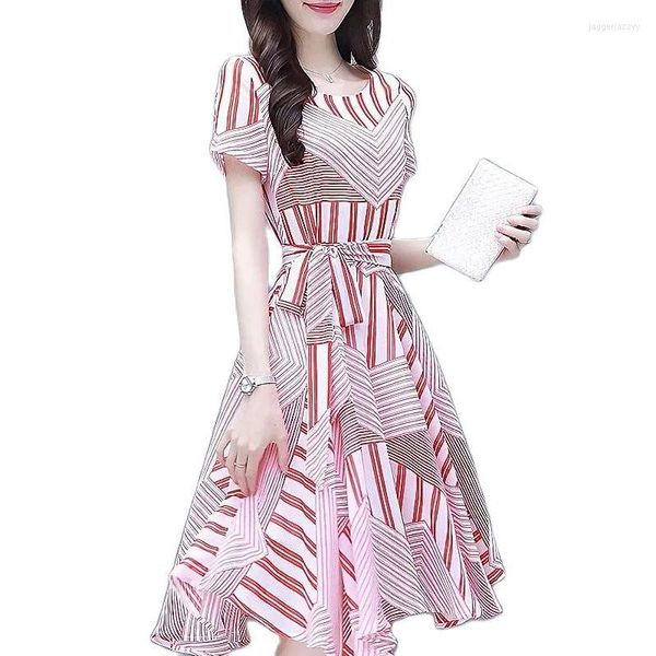 Casual Kleider Frauen Sommer Kleid 2023 Koreanische Lose Taille Rückzug A-line Damen Mid-länge Sexy Elegante Kurzarm Midi