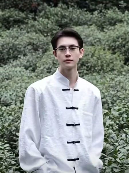 Roupas étnicas soltas gola alta camisa de manga comprida com botões Tang terno top estilo chinês casal nacional e casaco