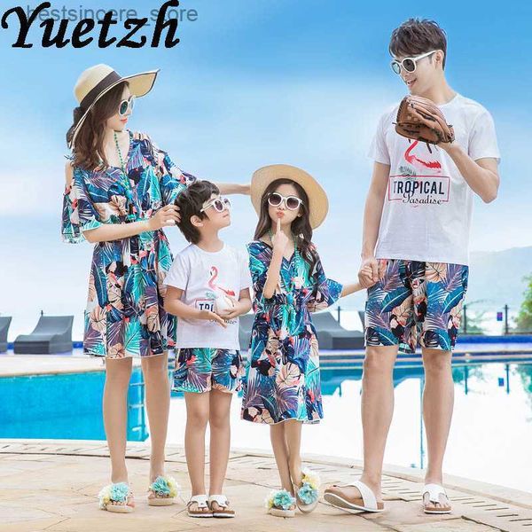 2021 Nova Família Combinando Roupas Femininas Meninas Crianças Vestido Pai-filho Roupas de Bebê Casual Roupas de Férias Roupa de Praia Terno de Praia L230522