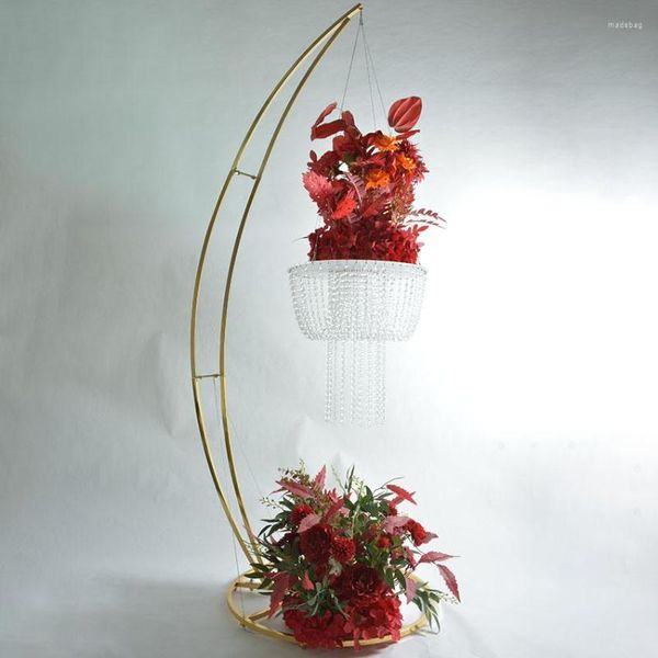 Decoração de festa ouro brilhante pendurado bolo flor balões rack suporte de ferro casamento arco da lua lustres de cristal suporte de cupcake aniversário dess