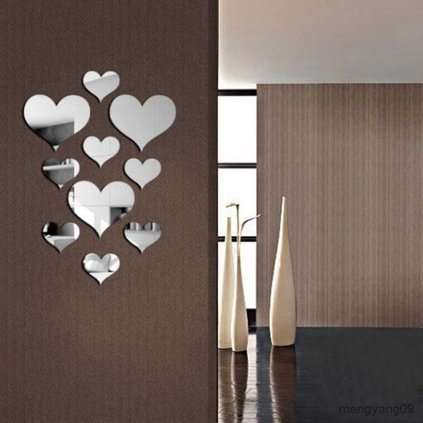 Altre decorazioni per la casa Adesivi durevoli con cuore d'amore Adesivo Specchio Decalcomania murale Semplice fai da te Decorativo Rimovibile Decorazione domestica R230630