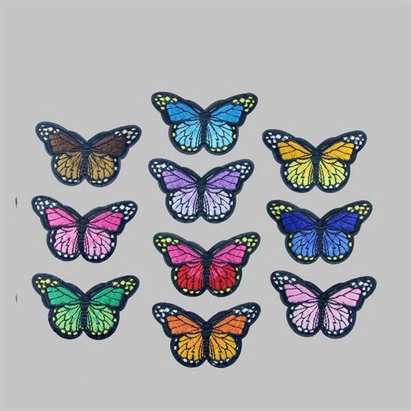 Toppe termoadesive Adesivo patch ricamato fai-da-te per abbigliamento abbigliamento Distintivi in tessuto Cucito farfalla colorata design3051