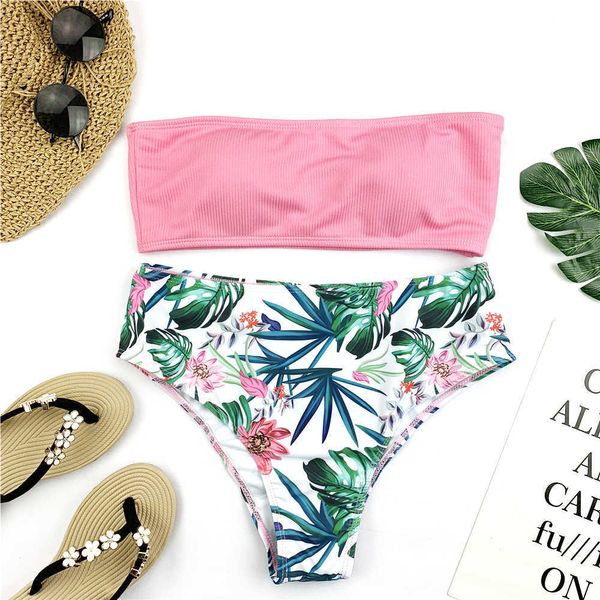 Conjunto de biquíni feminino sexy bandeau biquíni feminino com estampa floral maiô push up biquíni brasileiro biquínis rosa maiô maiô moda praia