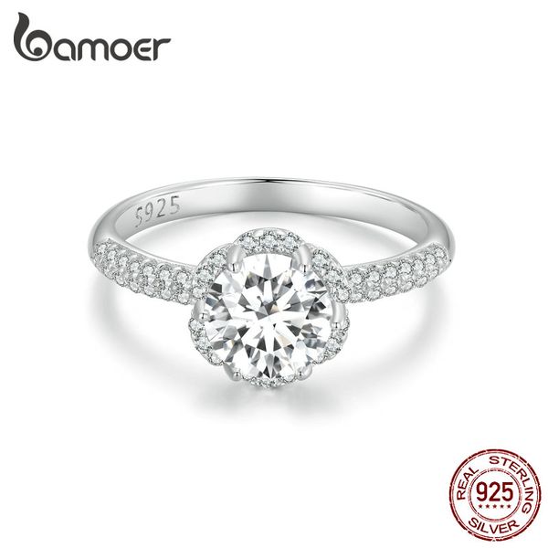 Bamoer 1.0ct Moissanite Ring Women Женщины D Color VVS1 EX Round Cut Diamond 925 Серебряное кольцо стерлингового кольца Свадебные украшения