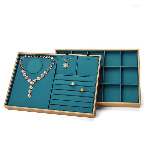 Sacchetti per gioielli Vassoio per display multi-forma in PU Organizzatore per orecchini blu Supporto per collana con ciondolo 12/15 slot Vassoi per spettacoli vuoti