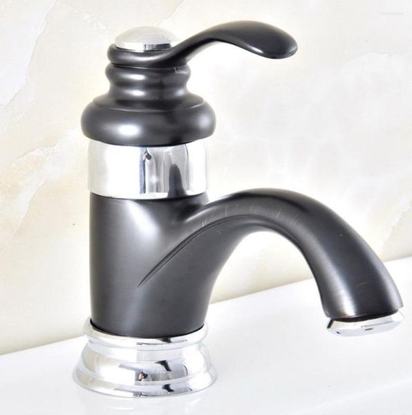 Rubinetti per lavabo da bagno Bronzo lucidato a olio nero Ottone cromato lucido argento Rubinetto monocomando per lavabo Rubinetto freddo / Miscelatore Anf305