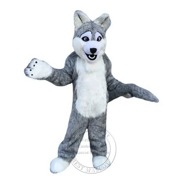 Costume peloso della peluche del partito dei vestiti pelosi del costume della mascotte del husky grigio lungo di vendite calde