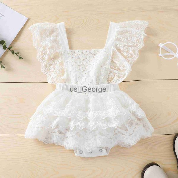 Kleidungssets Mode Sommerkleidung Neugeborenes Baby Mädchen ärmellose weiße Spitze Strampler Overall Tutu Kleid geschichtete Outfits Kleidung 024M J230630