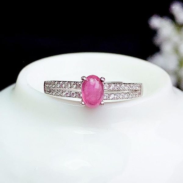 Cluster-Ringe CoLife Jewelry Bonbonfarbener Turmalin-Ring für den täglichen Gebrauch, 4–6 mm natürlicher rosafarbener Silber-925-Edelstein
