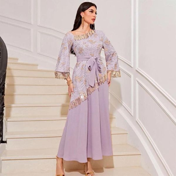 Ethnische Kleidung Elegantes Ramadan-Moslem-Abaya-Kleid für Frauen Eid Rosa Jalabiya Marocain-Kleidung Quaste Türkei-Kleider Marokkanische Kaftan-Robe