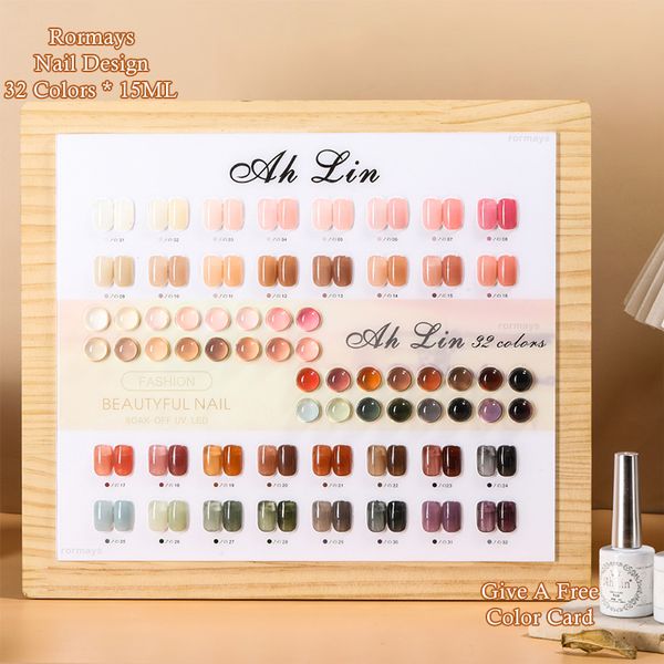 Rormays 32-Farben-Gel-Nagellack-Set, 15 ml, durchscheinende Haut, Nude-Farbe, Gelee-Farbe, Eis-transparentes Lackgel, getränkt in ultraviolettem LED-Nagelstudio, Kunstfabrik