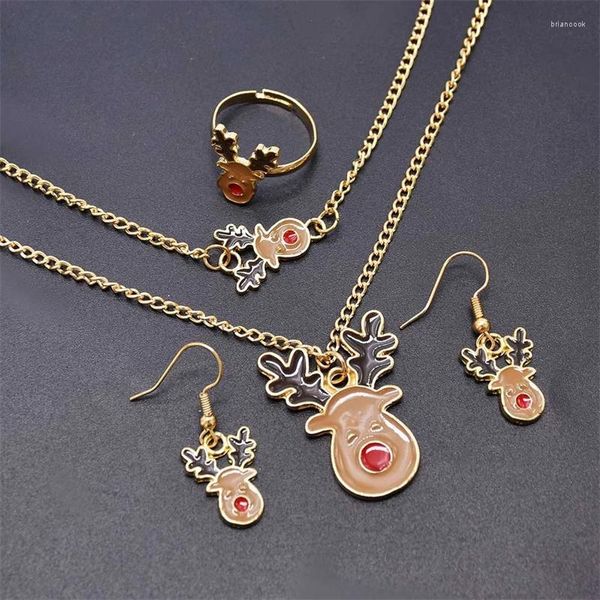 Halskette Ohrringe Set Weihnachtsring Schmuck Niedlicher Weihnachtsmann Schneemann Baum Glocke Geschenke für Frauen Mädchen Jahr