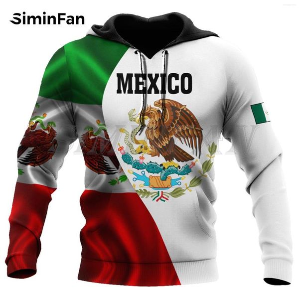 Felpe con cappuccio da uomo Mexico Flag Design Mens 3D All Over Stampato Felpa casual unisex Harajuku Pullover Tuta da donna Giacca con cerniera H33