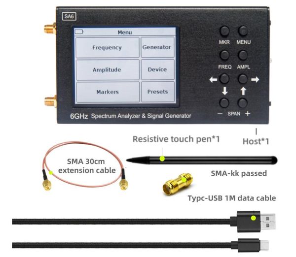 Rádio 6ghz sa6 portátil analisador de espectro rf espectro explorer gerador de sinal com gerador de rastreamento 6.2 ghz com tela sensível ao toque