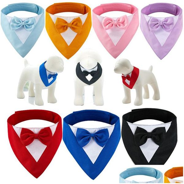 Abbigliamento per cani Bavaglini a triangolo per animali domestici Sciarpe Collare regolabile Papillon da gentiluomo Vestito Novità Bandane Fornitura Drop Consegna Casa Giardino Suppl Dhs2R