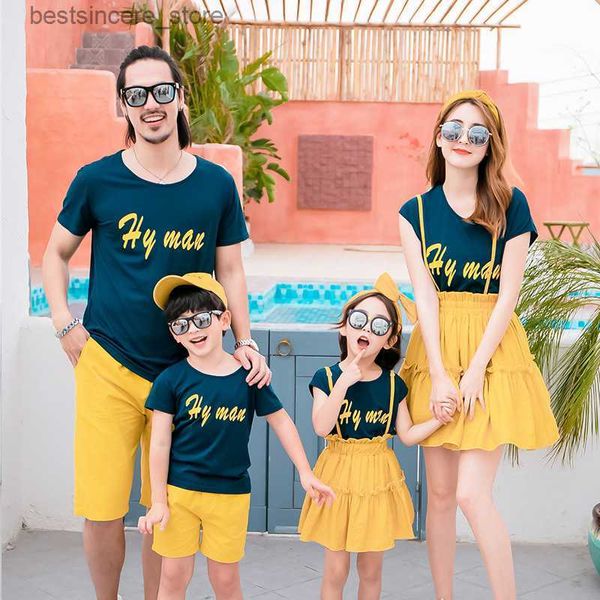 Familienkleidungssets Mutter Kinder Tochter Vater Kleider T-Shirt Familienlook Outfits Sommerkleidungsset Eltern-Kind-Anzug Anzug L230522