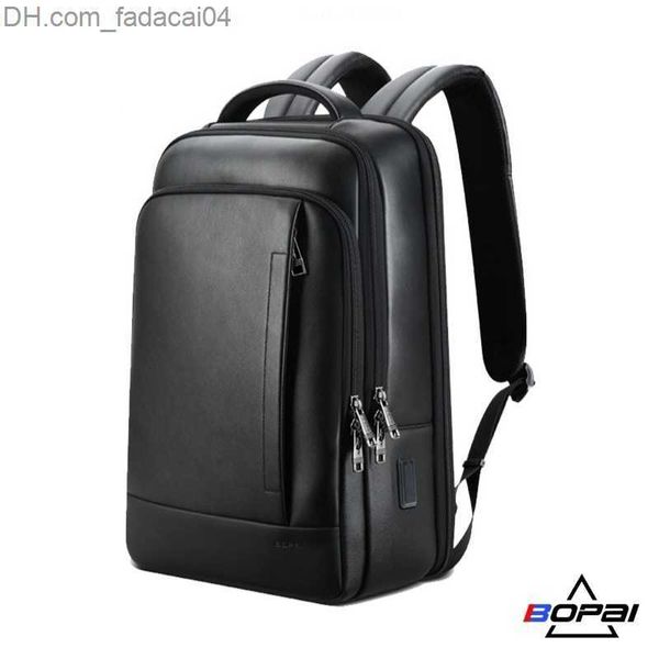 Rucksack Rucksack BOPAI 100 Echtes Leder Rucksack Laptop Männer Business Casual Wasserdicht Rucksack Männlich Schwarz Rindsleder Computer Rucksack 156 zoll 230411 Z230701