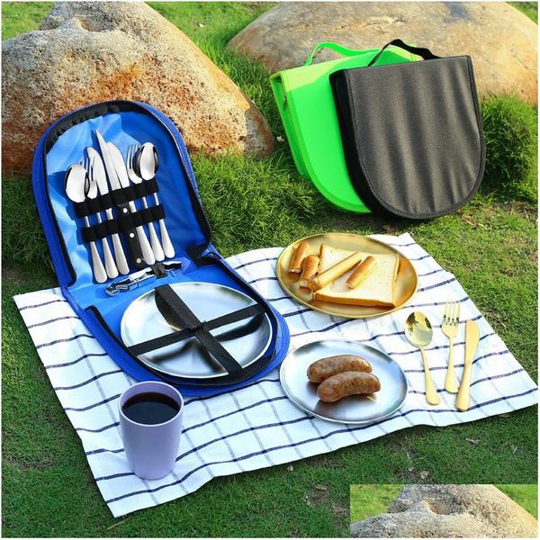 Set di posate Cam Sierware Set con custodia Posate da picnic in acciaio inossidabile Coltello da bistecca Forchetta Cucchiaio Kit piatto Drop Delivery Home Garden Dhlta