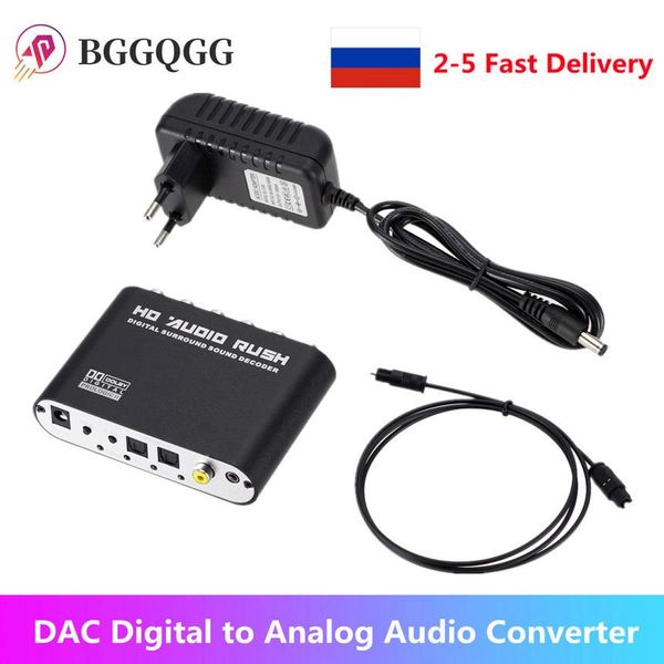 Amplificadores Dac Digital para Analógico 5.1 Canais Estéreo Ac3 Conversor de Áudio Óptico Spdif Coaxial Aux 3.5mm para 6 RCA Amplificador Decodificador de Som