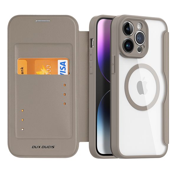 Casos de telefone carregador magnético sem fio para iphone 15 14 plus 13 pro max transparente slot para cartão acrílico bolso protetor completo com pacote de varejo