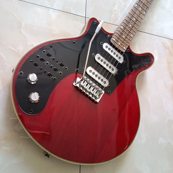 Custom Left Handed BM01 Brian May Wine Red Guitarra Elétrica Thri Burns Captadores 24 Trastes
