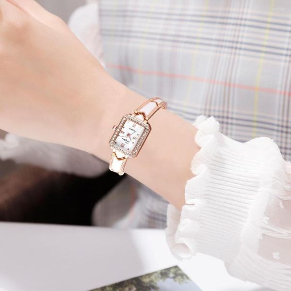 Relógios de pulso de moda casual com mostrador quadrado pequeno e requintado feminino relógio de pulso feminino elegante para mulheres