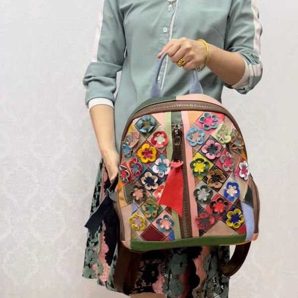 Zaino stile Fengxin fatto a mano impiombato Lingge borsa da donna in pelle fiore frammentato colorato 230619