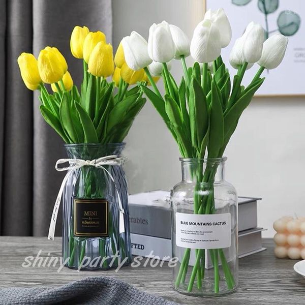 Fiori decorativi 10 pezzi tulipano fiore artificiale vero tocco bouquet finto bianco giallo decorazione di nozze casa Garen Decor