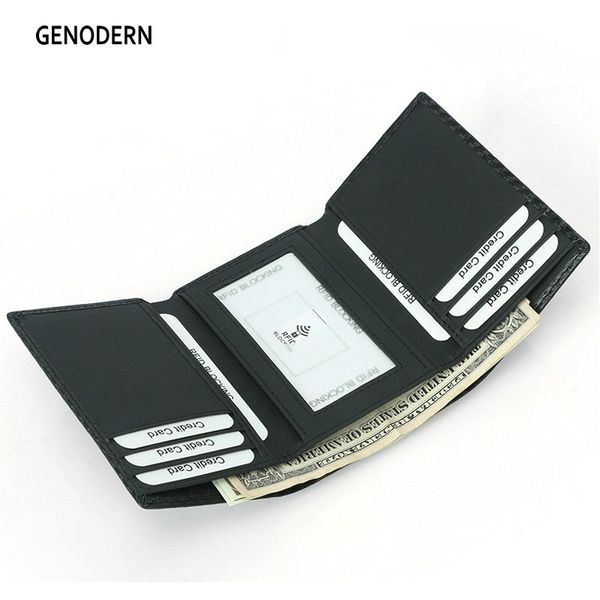 GENODERN мужской кожаный RFID блокирующий тройной защитный кошелек из углеродного волокна кожа большой емкости мульти держатель для карт мужской кошелек
