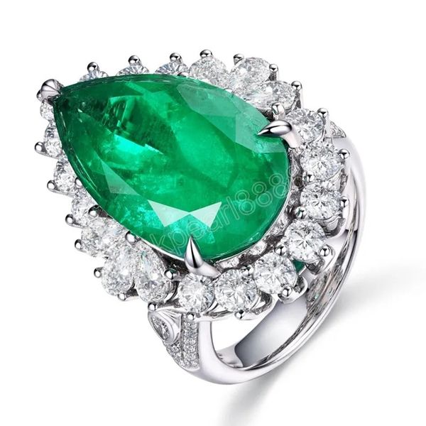 Anéis de Noivado em Forma de Pêra Verde Azul Vermelho Cristal Zircônia Anel de Casamento Lágrima Presente de Aniversário