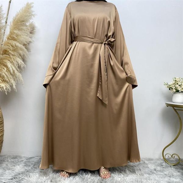 Ethnische Kleidung Ramadan Eid Abaya Femme Musulmane Satin Wickelkleid Türkei Kaftan Kaftan Muslim für Frauen Islam Langarm Maxikleider Robe