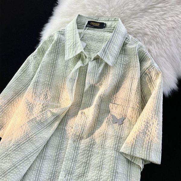 Женские блузки EBAIHUI, винтажная женская рубашка в клетку, 2023, ниша, летняя, расслабленная, ленивая, повседневная, блузка для пары, с короткими рукавами, лацканами, шикарные женские топы