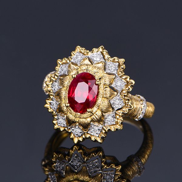 С боковыми камнями Кольцо из 14-каратного золота с рубином для женщин Fine Anillos De Red Ruby Gemstone Ювелирные изделия Anel Women TRENDY Origin Stone Кольцо из желтого золота 14K 230629