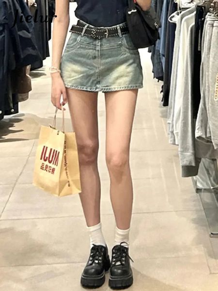 Платье из двух частей Jielur Summer Slim High Waist Джинсовые юбки Woman Sexy Street Casual Chicly Women s Blue Simple Fashion Female 230629