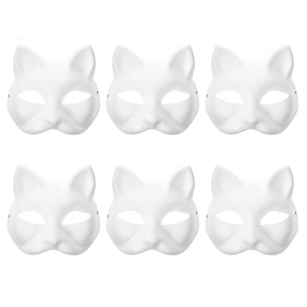 Máscaras de festa 6 pçs papel branco meio animal gato em branco máscara de Halloween para homens desenhos animados adulto masquerade lembrancinhas 230630