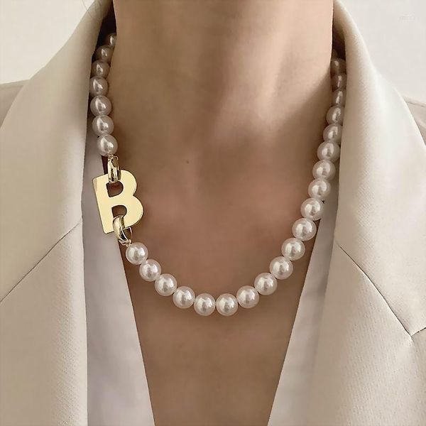 Anhänger Halsketten 2023 Aussage Buchstabe B Perle Choker Halskette für Frauen Punk Trends Schmuck Persönlichkeit Collares Großhandel