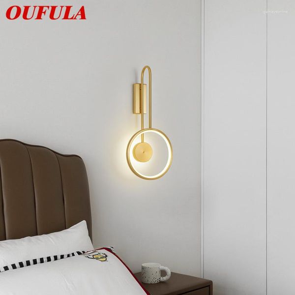Lâmpada de parede OUFULA Nordic Contemporânea Ouro Latão LED 3 Cores Simples Criativa Luz de Arandela para Decoração de Quarto e Cama em Casa