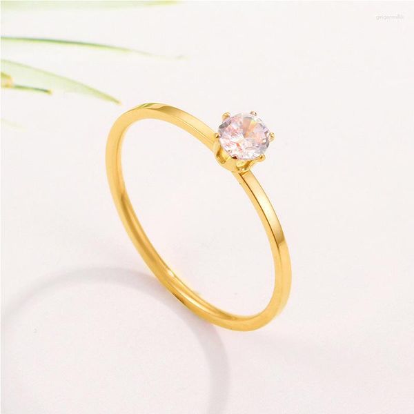 Cluster Ringe Solitär Ring Titan Stahl Dünner Pinky Für Frauen Zirkonia Gold Farbe Schmuck Zubehör Koreanische Mode